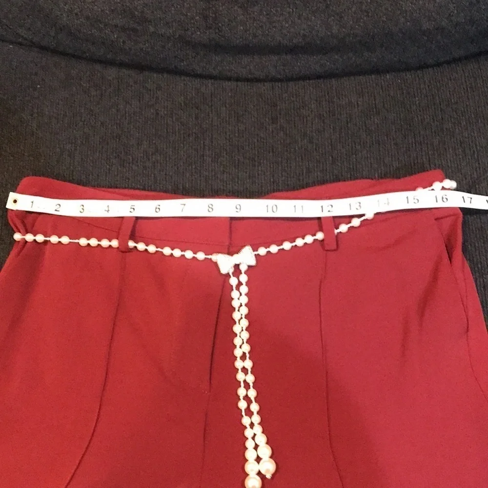 NWT Nicole Miller Cabernet Dress Pants w/Pockets Faux Pearl Belt Sparkle Bow-10
